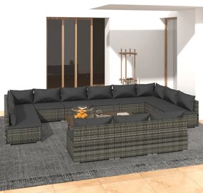 3102157 vidaXL Set mobilier de grădină cu perne, 13 piese,gri, poliratan