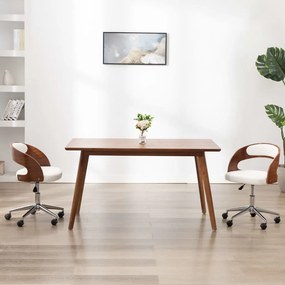3054843 vidaXL Scaun de birou pivotant, alb, lemn curbat și piele ecologică