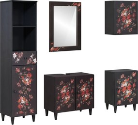 vidaXL Set dulap baie cu sertar Pe perete 5 pcs Lemn de mango solid