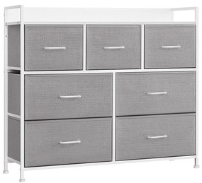 Comoda cu 7 sertare din stofa, 28,5 x 98 x 85 cm, gri-alb