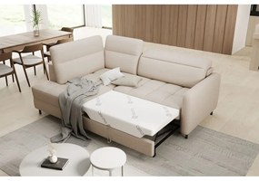 Colțar bej extensibil/cu spațiu de depozitare cu tapițerie din catifea (cu colț pe partea stângă/în formă de ”L”) Barea – ELTAP