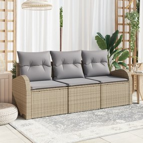 vidaXL Set de canapele pentru grădină cu pernă 3 pcs Bej Rattan poli