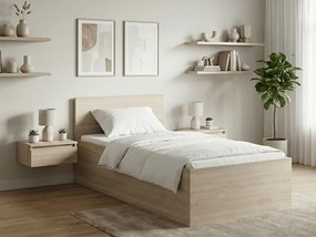 Pat de o persoana stejar sonoma, SOFIA 90 x 200 cm Saltele: Cu saltele Coco Maxi 20 cm, Somiera pat: Cu lamele drepte