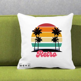Perna Decorativa Retro Sunset Palmieri, 40x40 cm, Alba Mata, Husa Detasabila, Perna Inclusa, BEKZ®