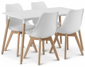 Set de dining 1 + 4, masa alba ADRIA 120x80 cm + scaun alb BALI MARK cu picioare din lemn de fag