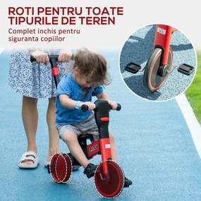 HOMCOM Tricicleta 4 in 1 pentru copii, tricicleta pentru copii cu maner de impingere reglabil, suport pentru picioare | AOSOM RO