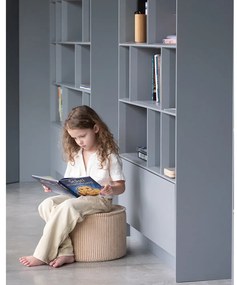 Puf de copii maro deschis cu tapițerie din catifea reiată – Wigiwama