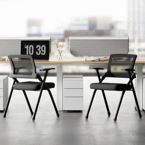 HOMCOM Set de 2 Scaune Pliabile în Material Textil cu Efect de In cu Spătar Curbat și Brațe, Scaune Portabile Salvaspațiu din Oțel, pentru Casă, Birou, Bucătărie, Evenimente, 61x56x84 cm, Negru | Aosom Romania