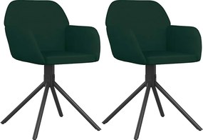 vidaXL Scaune de bucătărie pivotante, 2 buc., verde închis, catifea
