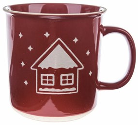 Cană de Crăciun din ceramică Snowy cottage , roșu, 710 ml