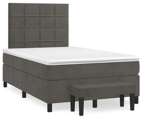vidaXL Pat box spring cu saltea, gri închis, 120x190 cm, catifea