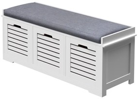 HOMCOM Banc pentru pantofi dulap pentru pantofi cu 3 sertare și pernă detașabilă, dim. 108l x 35A x 43Î cm, alb | Aosom Romania