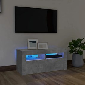 Comoda TV cu lumini LED, gri beton, 90x35x40 cm