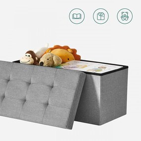 Bancheta cu capac si spatiu depozitare, MDF / textil, gri, Vasagle