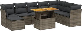 vidaXL Set canapele de grădină, 9 piese, cu perne, gri, poliratan