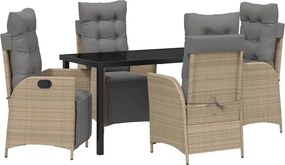 vidaXL Set de masă pentru grădină cu pernă 5 pcs Bej poliratan