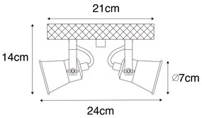 Spot rustic negru cu lemn 2 lumini reglabil - Jelle