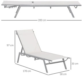 Outsunny Şezlong de Gradina Relaxliege cu Spătar Reglabil în 5 Trepte din Metal Crem 170 x 58 x 97 cm | Aosom Romania