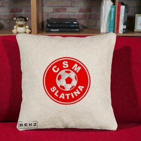 Perna Personalizata CSM Slatina Fotbal, 40x40 cm, Bej Canapea, Husa Detasabila, Perna Inclusa, BEKZ®