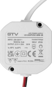 Transformator GTV pentru bandă LED, 30W, 12V, IP20 Plastic, 30 W, 12 V