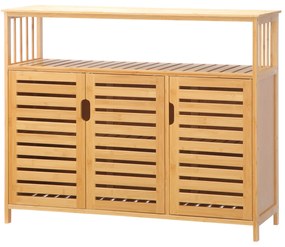 HOMCOM Bufet mobilier de depozitare 3 uși deschise și rafturi din bambus 100 x 35 x 82 cm natural | Aosom Romania