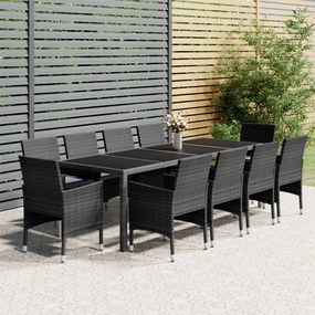 Set mobilier de gradina, 11 piese, gri, poliratan