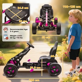 AIYAPLAY Kart cu pedale pentru copii, karting copii 3-6 ani cu ambreiaj automat, frână, roți EVA antiderapante, roz | Aosom Romania