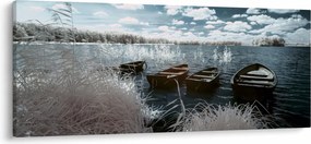 Tablou - Bărci de lemn pe lac (120x50 cm)