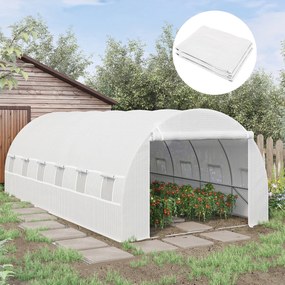 Outsunny Foliă de Schimb Seră Tunel 18 m², folie 6L x 3l x 2H m PE Anti-UV impermeabilă 12 ferestre + Ușă Rulabilă cu Fermoar | Aosom Romania