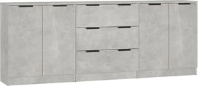 vidaXL Servante, 3 piese, gri beton, lemn prelucrat