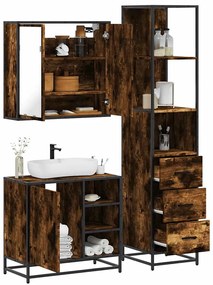 vidaXL Set mobilier de baie, 3 piese, stejar fumuriu, lemn prelucrat
