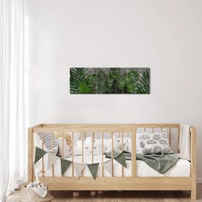 Tablou - Zid de beton cu plante (cu ceas) (90x30 cm)
