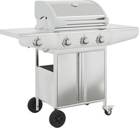 vidaXL Grătar pe gaz cu 4 arzătoare, argintiu, oțel inoxidabil
