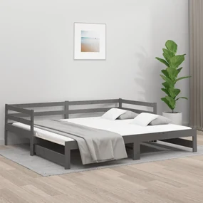 814696 vidaXL Pat de zi extensibil, gri, 2x(80x200) cm, lemn masiv de pin