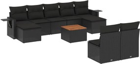 vidaXL Set canapele de grădină cu perne, 10 piese, negru, poliratan