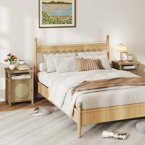 HOMCOM Set de 2 noptiere înguste masă auxiliară compartiment deschis dulap finisaj ratan, 40 x 35 x 55 cm maro | Aosom Romania