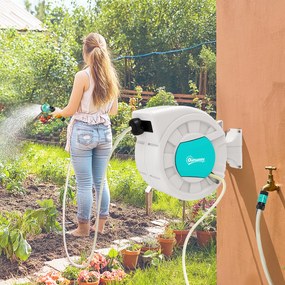 Outsunny Tambur furtun pentru udare suport furtun de apă 25+2 m suport de perete + mâner pivotant la 180° 55 x 20 x 42 cm gri deschis | Aosom Romania