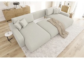 Colțar crem extensibil, cu spațiu de depozitare, cu tapițerie din catifea reiată Sara – Ropez