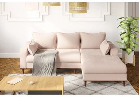 Colțar bej cu tapițerie din catifea reiată (cu colț pe partea dreaptă) Beata – Ropez