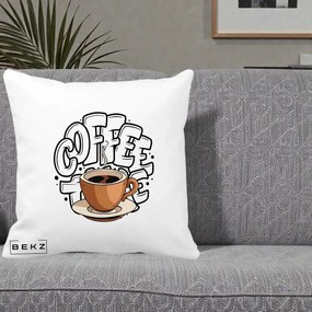 Perna Personalizata COFFEE cu Cana, 40x40 cm, Alba Mata, Husa Detasabila, Perna Inclusa, BEKZ®