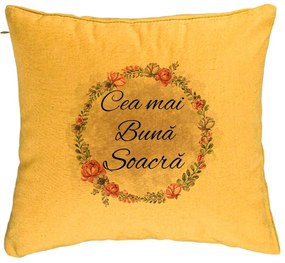 Perna Decorativa pentru Soacra 1, 40x40 cm, Galben, Husa Detasabila, Burduf