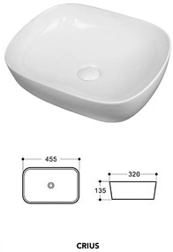 Lavoar pe blat Fluminia, Crius White, 45,5 cm, dreptunghiular, alb