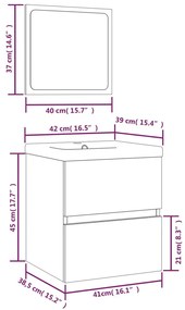 Dulap cu chiuveta de baie si oglinda, gri sonoma sonoma gri, 41 x 38.5 x 45 cm, cu oglinda