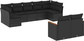 vidaXL Set mobilier de grădină cu perne, 9 piese, negru, poliratan