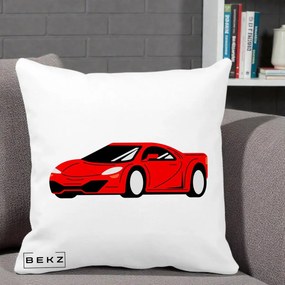 Perna Personalizata Masina Sport Rosie Grafic, 40x40 cm, Alba Mata, Husa Detasabila, Perna Inclusa, BEKZ®