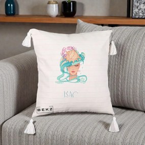 Perna Personalizata Zodie Rac, 40x40 cm, Bej cu Franjuri, Husa Detasabila, Perna Inclusa, BEKZ®