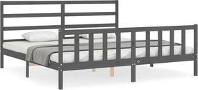 vidaXL Cadru pat cu tăblie 200x200 cm, gri, lemn masiv