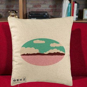 Perna Decorativa Peisaj Desert Oval Pastel, 40x40 cm, Bej, Husa Detasabila, Perna Inclusa, BEKZ®