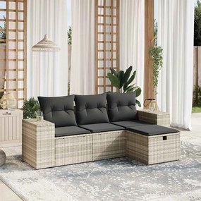 vidaXL Set canapea de grădină cu perne, 4 piese, gri deschis poliratan