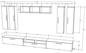 Living haaus Haga V4, Alb Lucios/Negru, MDF, L 360 cm